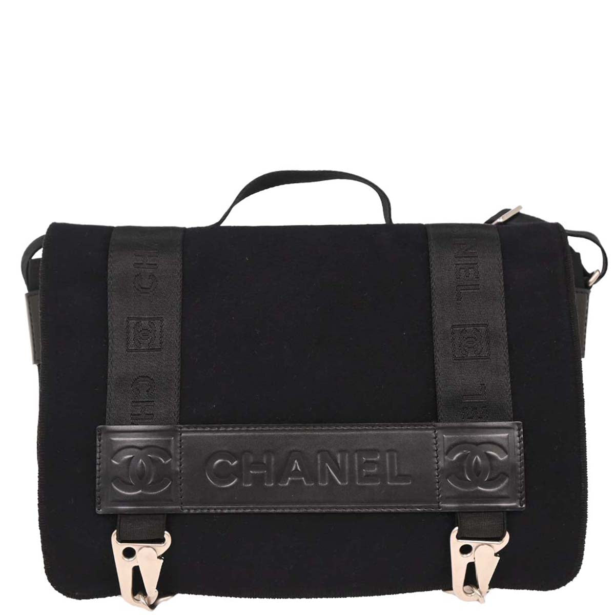 Chanel 2004-2005 Black Felt Nylon Sport Line 2way Shoulder Handbag