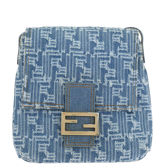 Fendi Light Blue Denim Zucca Shoulder Bag