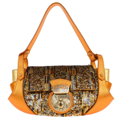 Fendi Metallic Orange Leather Sequins Compilation Handbag
