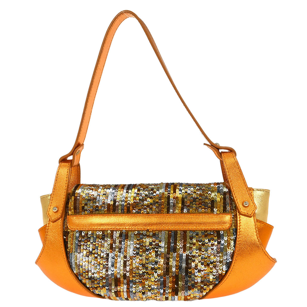 Fendi Metallic Orange Leather Sequins Compilation Handbag