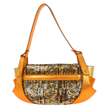 Fendi Metallic Orange Leather Sequins Compilation Handbag