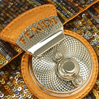 Fendi Metallic Orange Leather Sequins Compilation Handbag