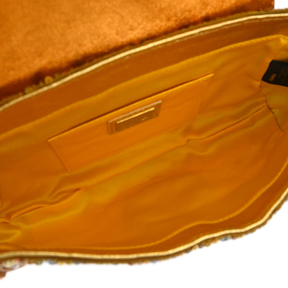 Fendi Metallic Orange Leather Sequins Compilation Handbag