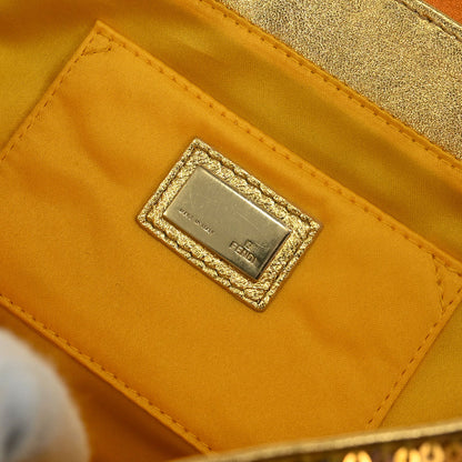 Fendi Metallic Orange Leather Sequins Compilation Handbag