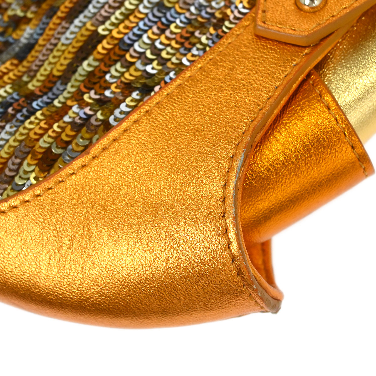 Fendi Metallic Orange Leather Sequins Compilation Handbag