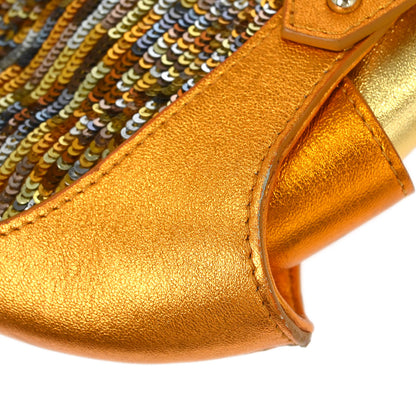 Fendi Metallic Orange Leather Sequins Compilation Handbag