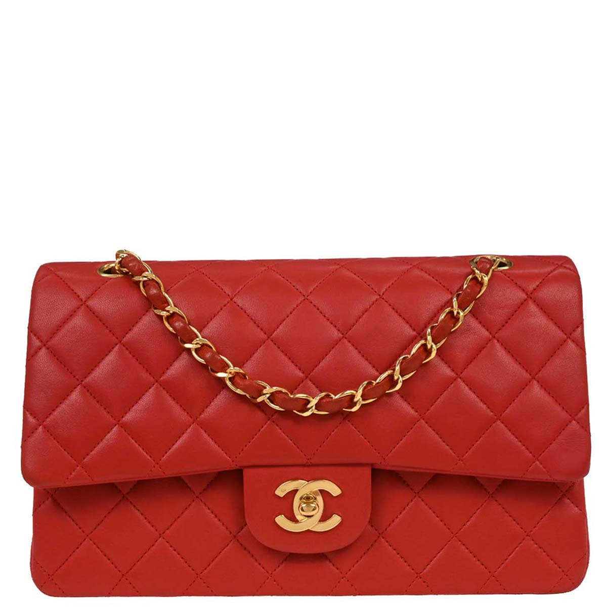 Chanel 1991-1994 Red Lambskin Medium Classic Double Flap Shoulder Bag