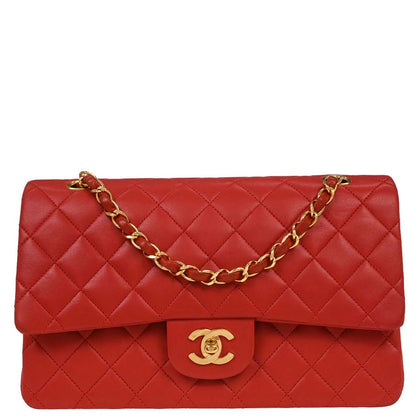 Chanel 1991-1994 Red Lambskin Medium Classic Double Flap Shoulder Bag