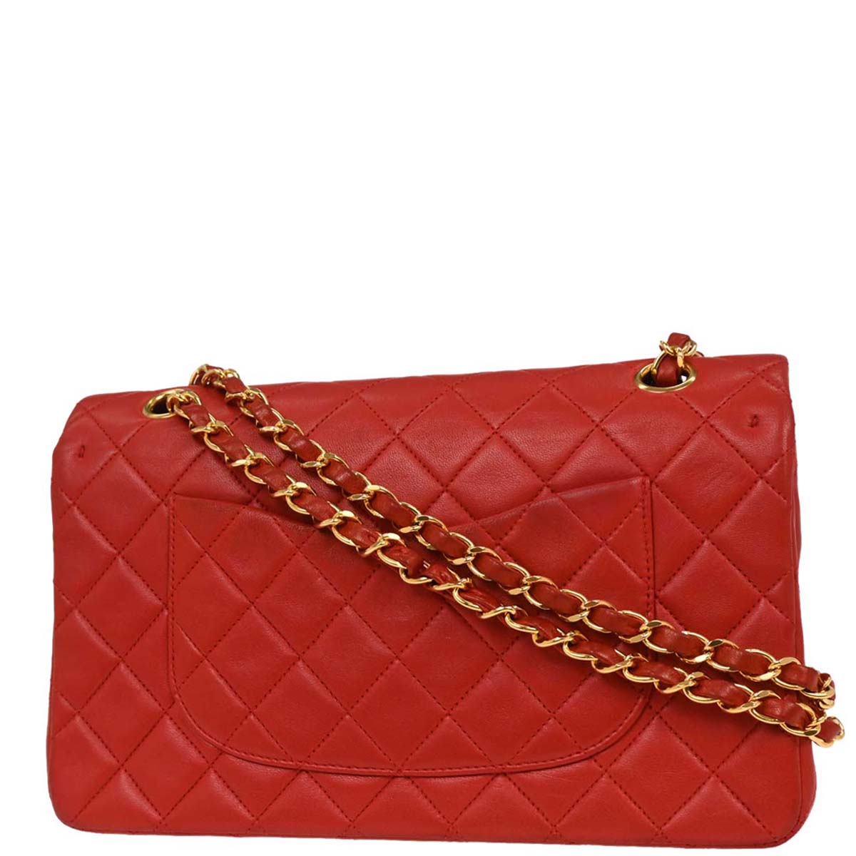 Chanel 1991-1994 Red Lambskin Medium Classic Double Flap Shoulder Bag