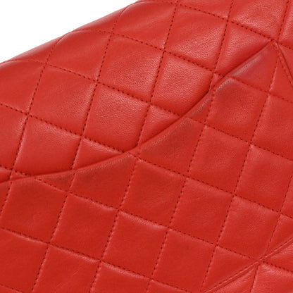 Chanel 1991-1994 Red Lambskin Medium Classic Double Flap Shoulder Bag