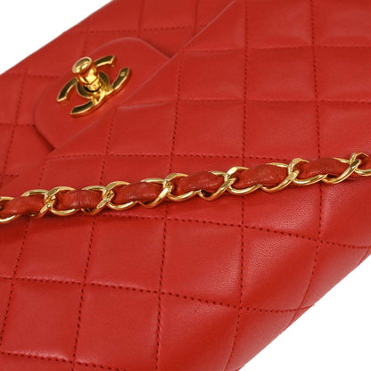 Chanel 1991-1994 Red Lambskin Medium Classic Double Flap Shoulder Bag