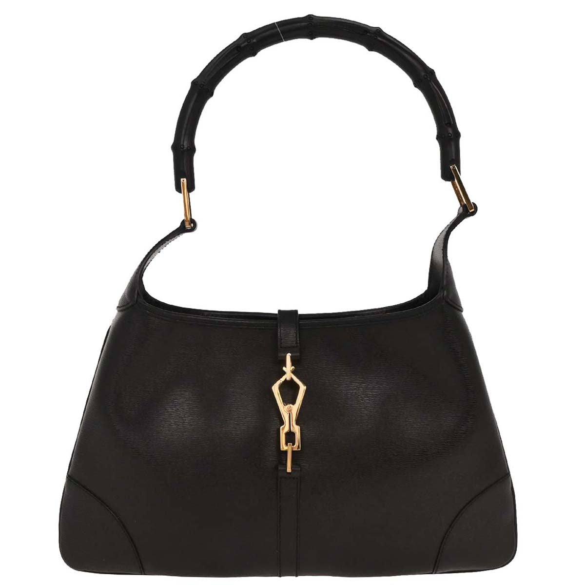 Gucci Black Leather Bamboo Handbag
