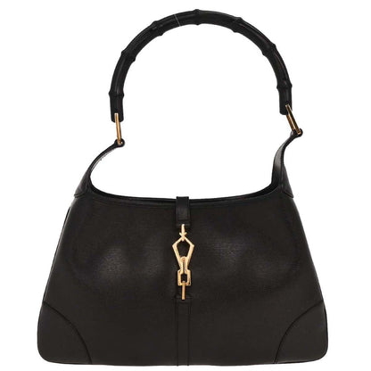 Gucci Black Leather Bamboo Handbag