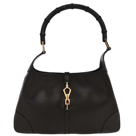 Gucci Black Leather Bamboo Handbag