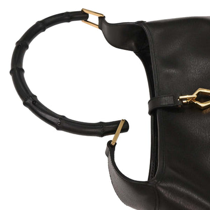 Gucci Black Leather Bamboo Handbag