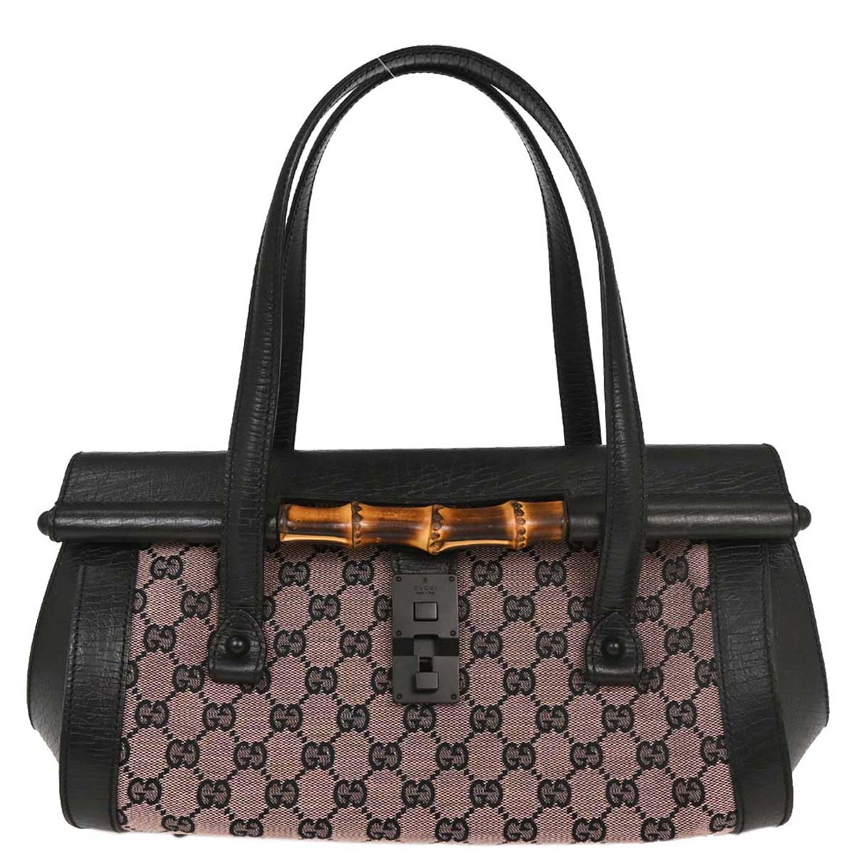 Gucci Pink Black Bamboo GG Handbag