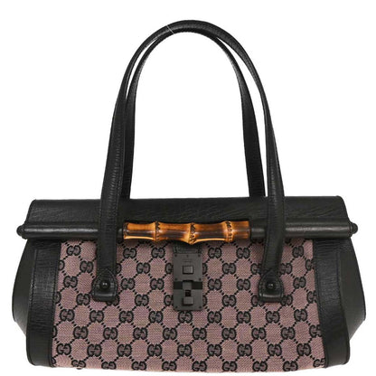 Gucci Pink Black Bamboo GG Handbag