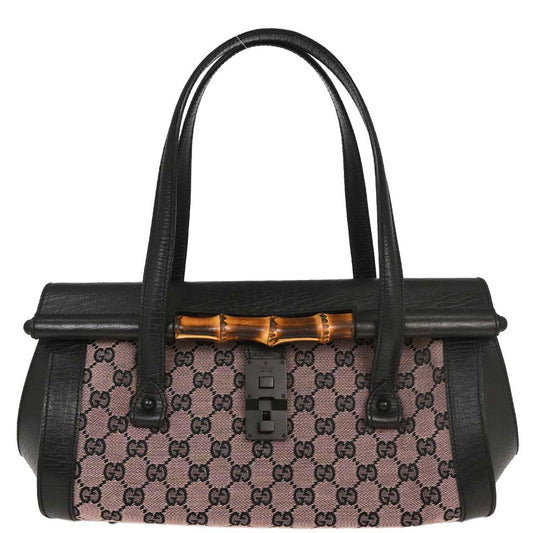 Gucci Pink Black Bamboo GG Handbag