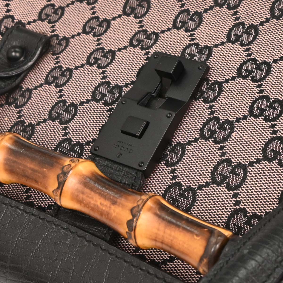 Gucci Pink Black Bamboo GG Handbag