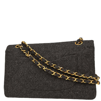Chanel 1989-1991 Gray Wool Medium Classic Double Flap Shoulder Bag