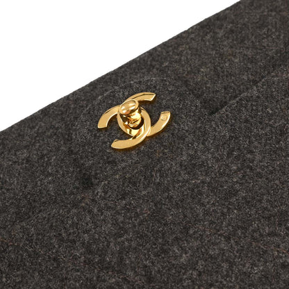 Chanel 1989-1991 Gray Wool Medium Classic Double Flap Shoulder Bag