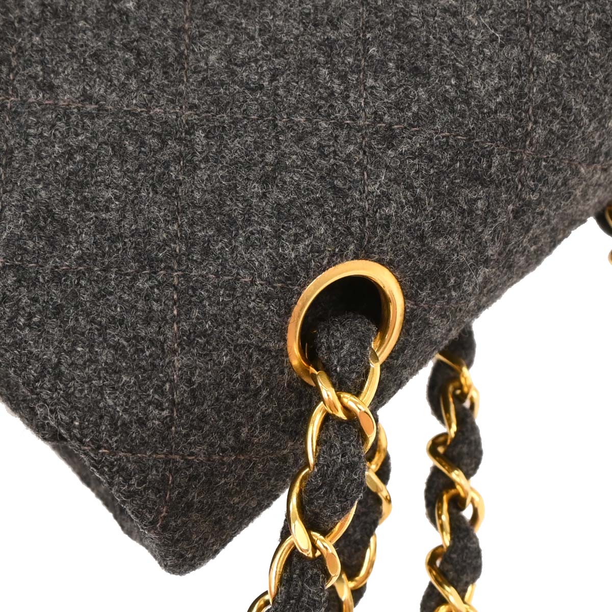 Chanel 1989-1991 Gray Wool Medium Classic Double Flap Shoulder Bag