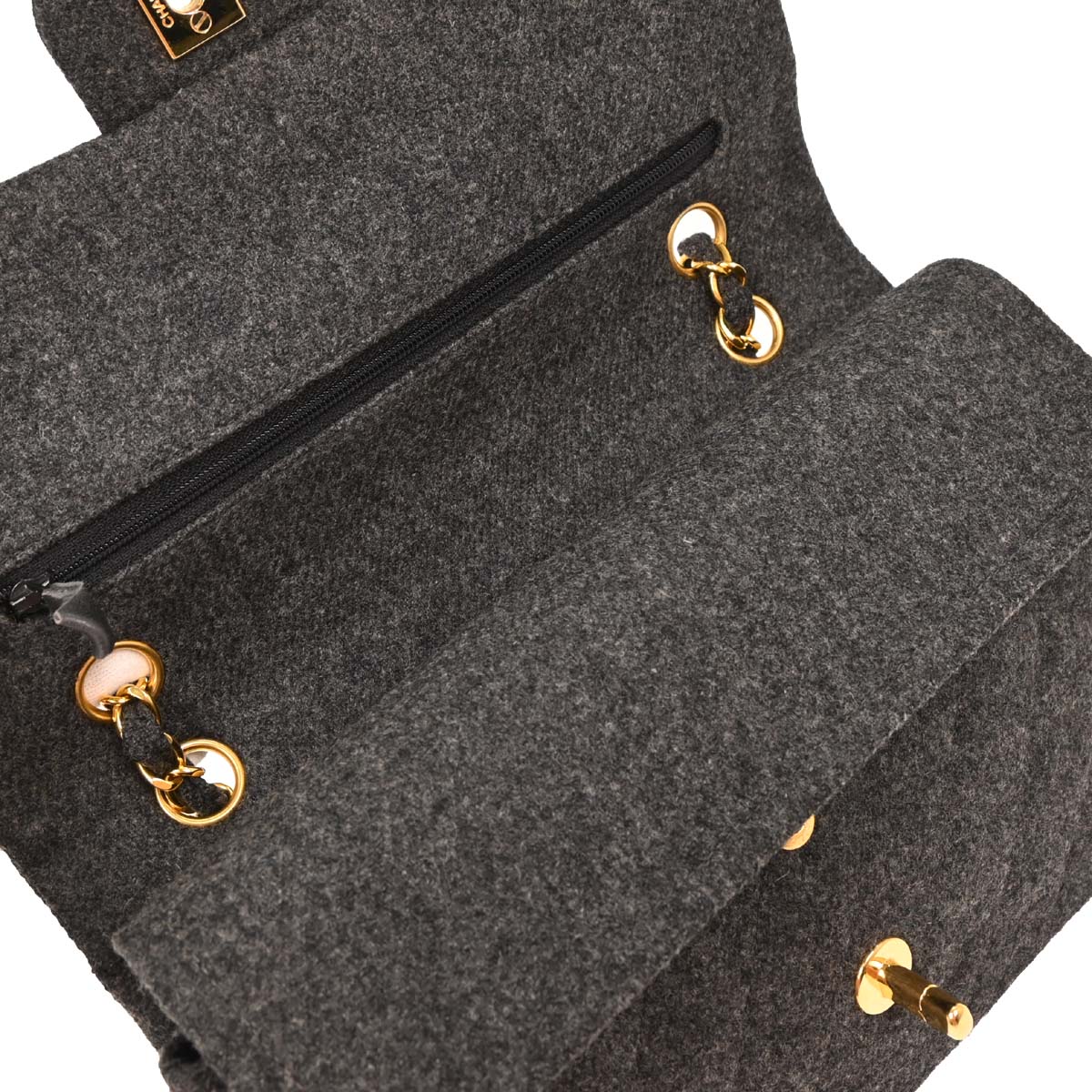 Chanel 1989-1991 Gray Wool Medium Classic Double Flap Shoulder Bag