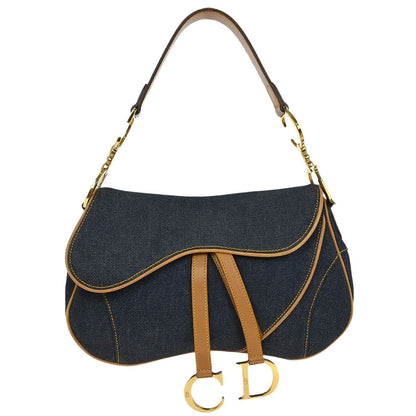 Christian Dior 2001 Navy Denim Double Saddle Handbag