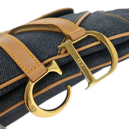 Christian Dior 2001 Navy Denim Double Saddle Handbag