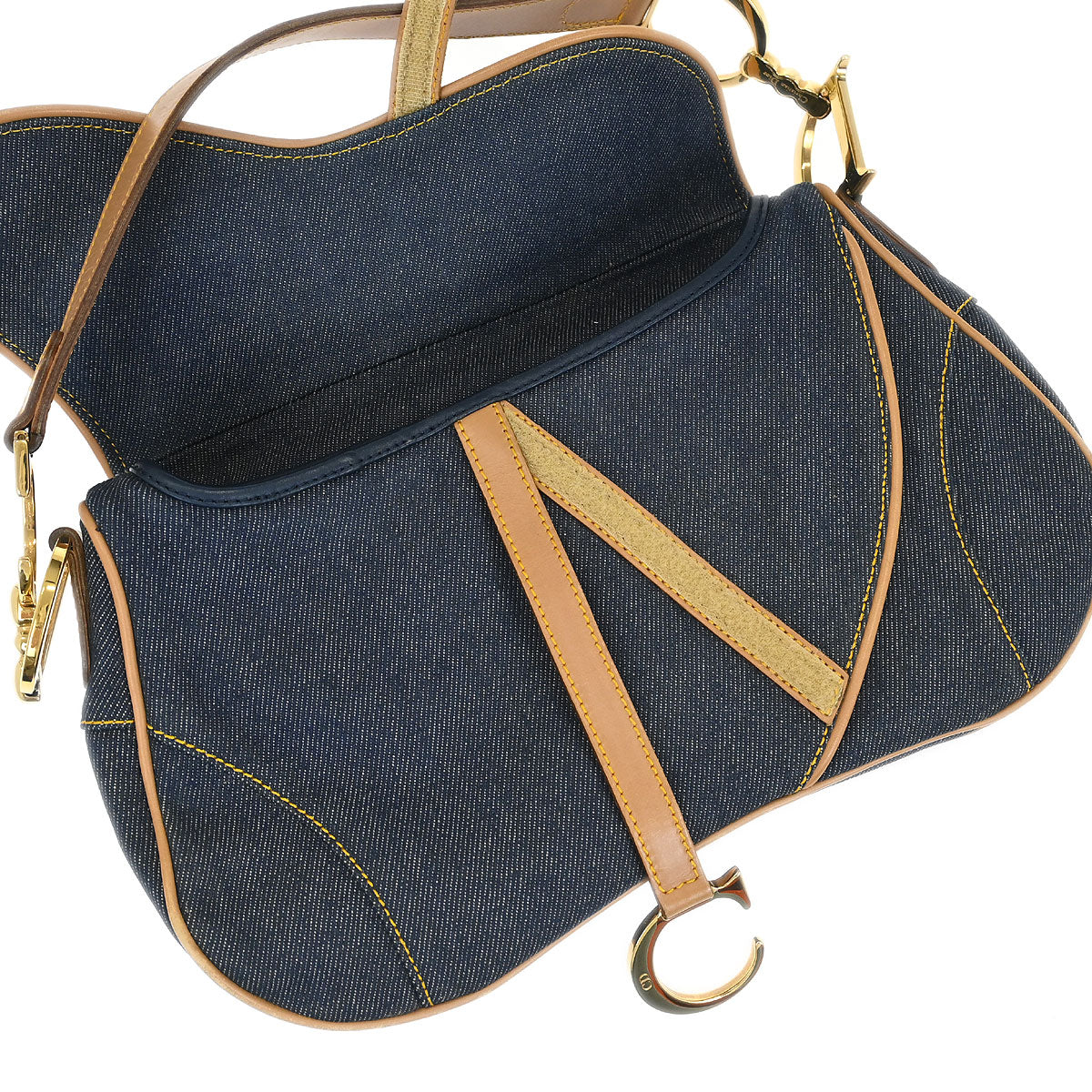 Christian Dior 2001 Navy Denim Double Saddle Handbag