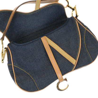Christian Dior 2001 Navy Denim Double Saddle Handbag