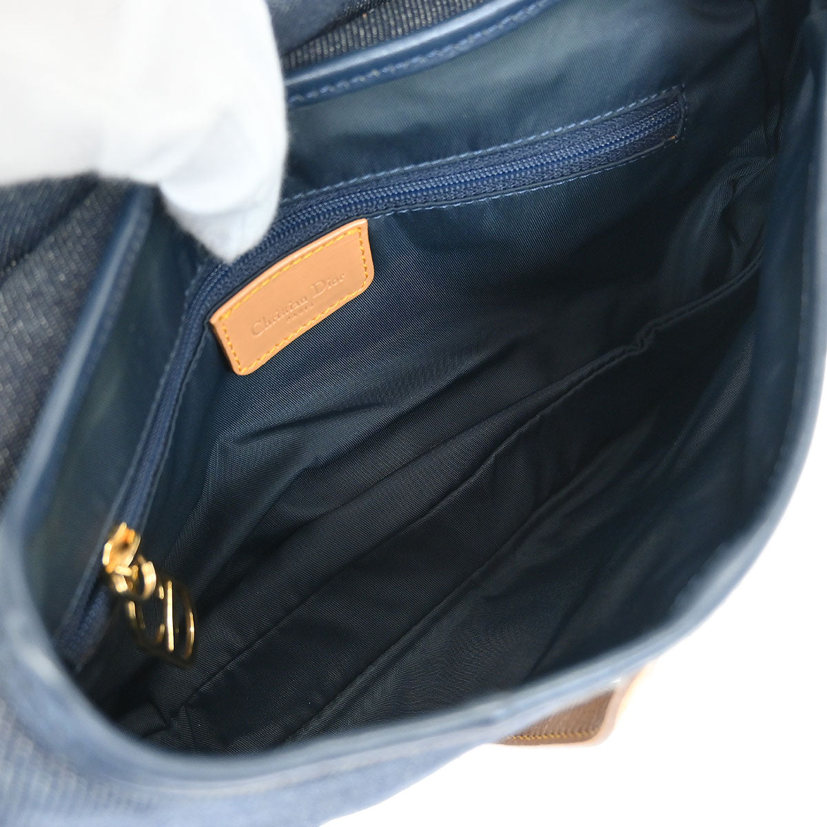 Christian Dior 2001 Navy Denim Double Saddle Handbag