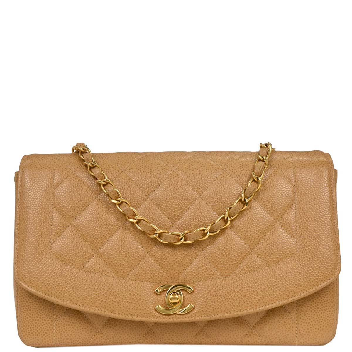 Chanel 1994-1996 Beige Caviar Medium Diana Shoulder Bag