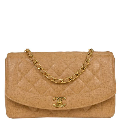 Chanel 1994-1996 Beige Caviar Medium Diana Shoulder Bag