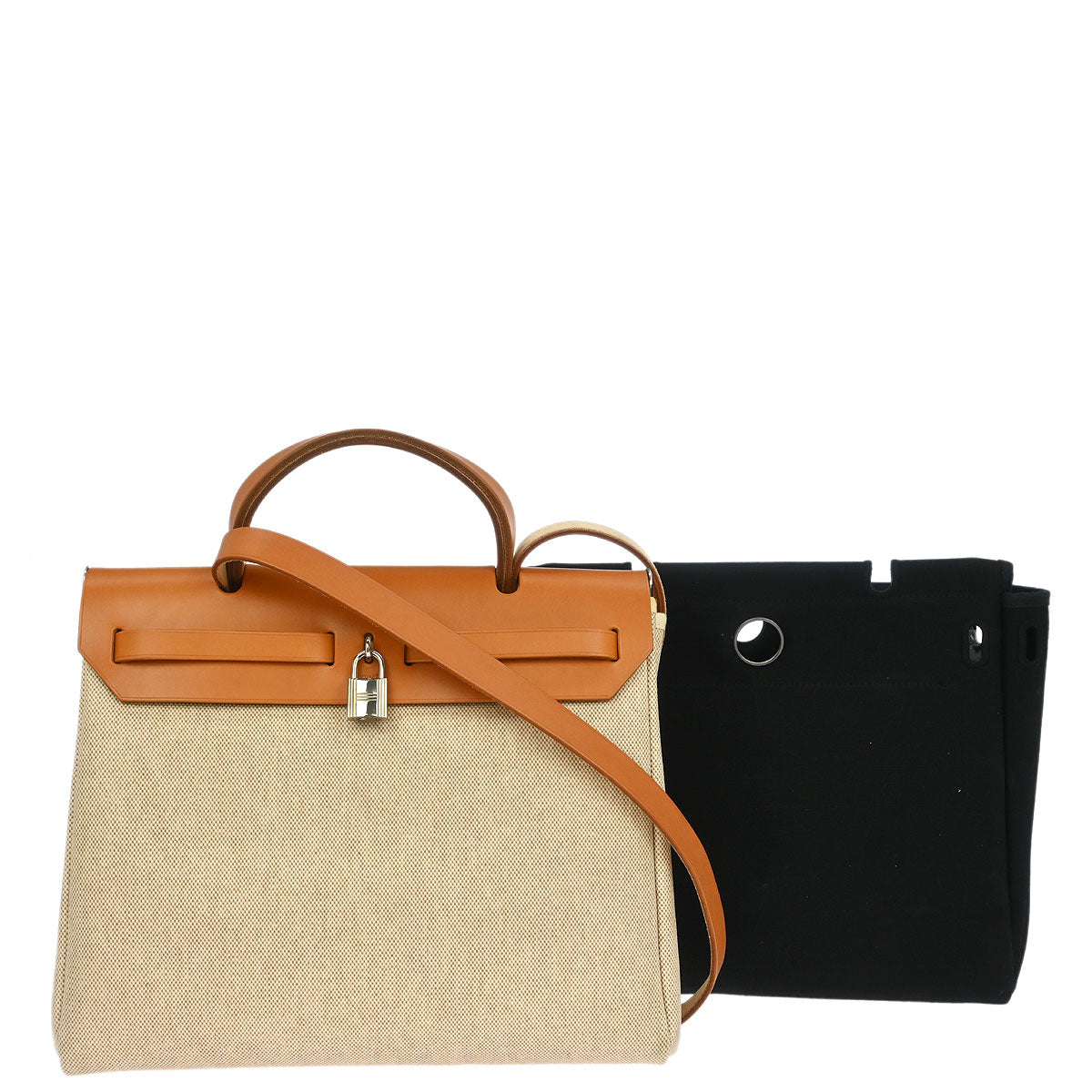 Hermes Beige Black Toile H Officier Herbag PM 2 in 1 Handbag