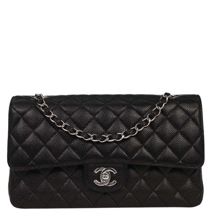 Chanel 2005-2006 Black Caviar Medium Classic Double Flap Shoulder Bag