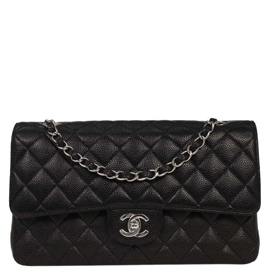 Chanel 2005-2006 Black Caviar Medium Classic Double Flap Shoulder Bag