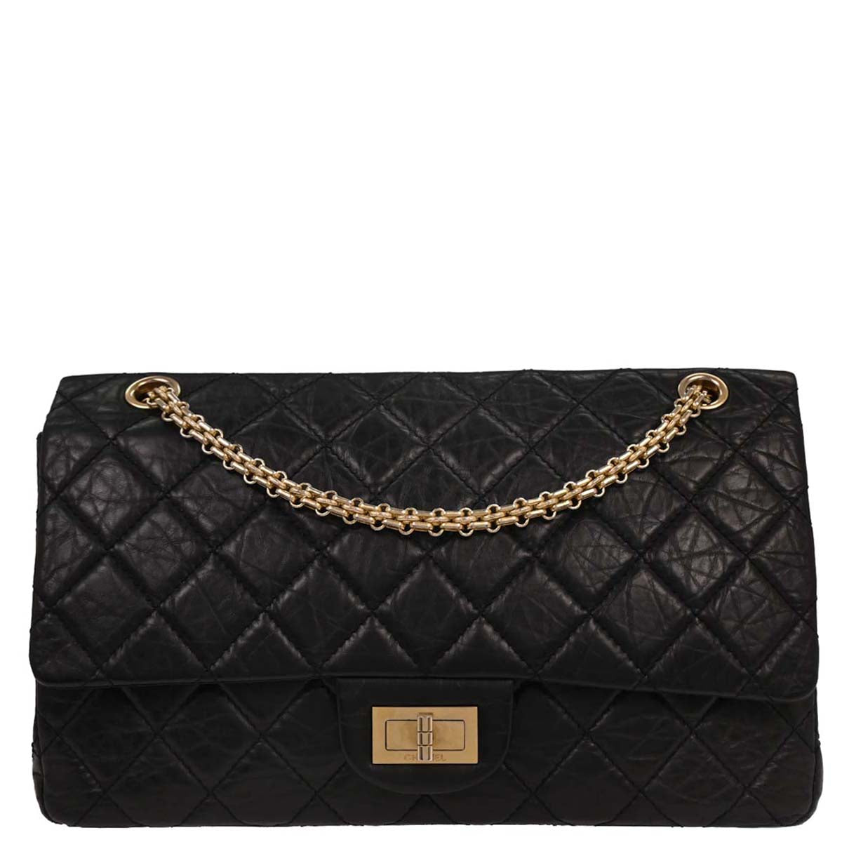 Chanel 2008-2009 Black Calfskin 2.55 Double Flap Shoulder Bag