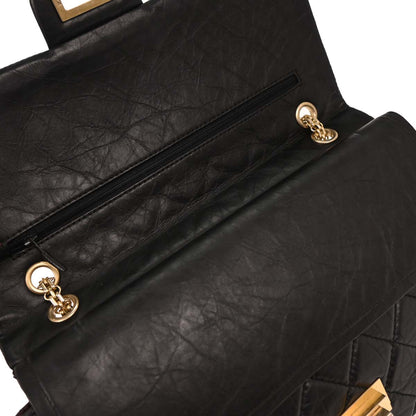 Chanel 2008-2009 Black Calfskin 2.55 Double Flap Shoulder Bag