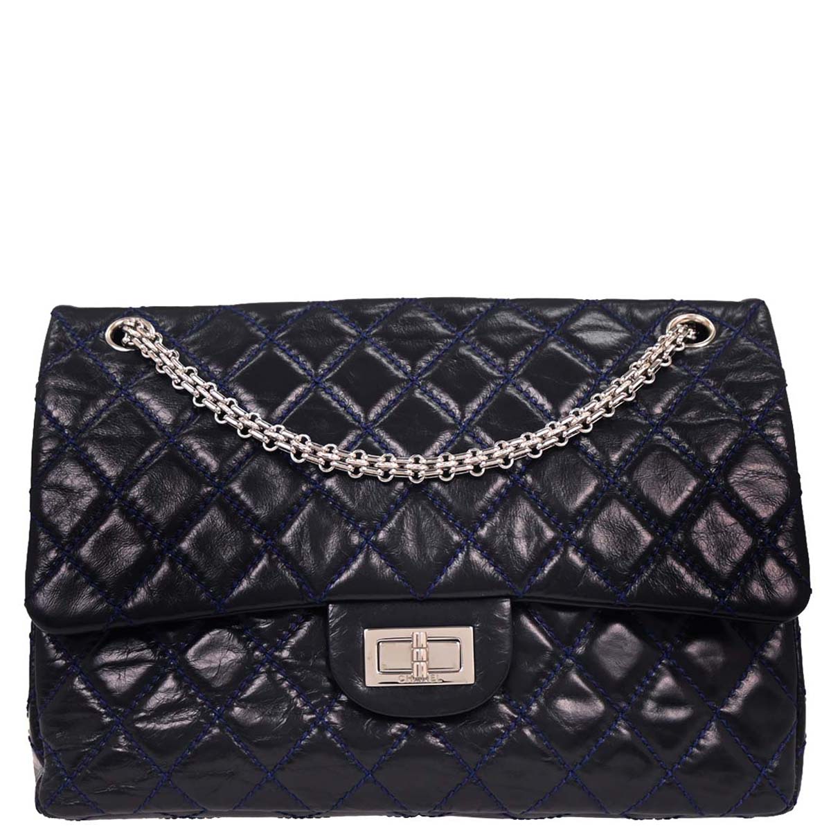Chanel 2008-2009 Navy Calfskin 2.55 Double Flap Shoulder Bag