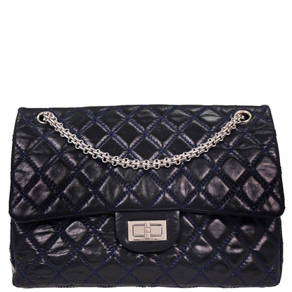 Chanel 2008-2009 Navy Calfskin 2.55 Double Flap Shoulder Bag