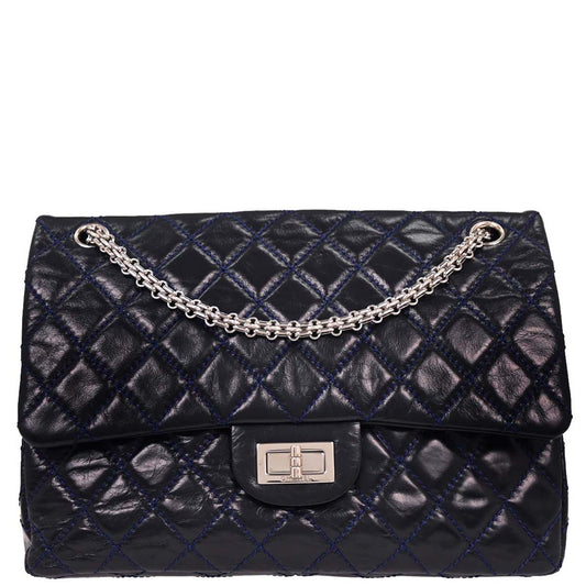 Chanel 2008-2009 Navy Calfskin 2.55 Double Flap Shoulder Bag