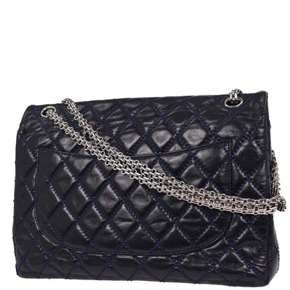 Chanel 2008-2009 Navy Calfskin 2.55 Double Flap Shoulder Bag