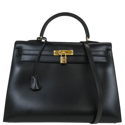 Hermes Black Box Calf Kelly 35 Sellier 2way Shoulder Handbag