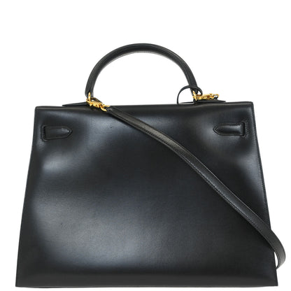 Hermes Black Box Calf Kelly 35 Sellier 2way Shoulder Handbag