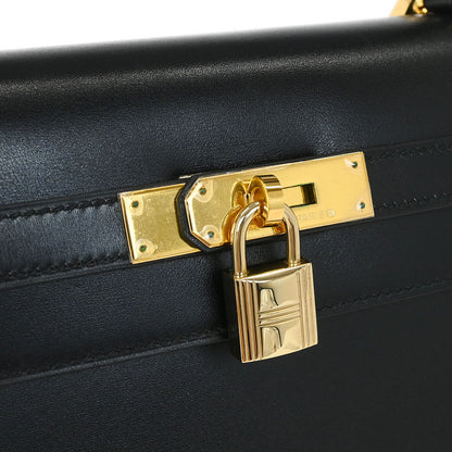 Hermes Black Box Calf Kelly 35 Sellier 2way Shoulder Handbag