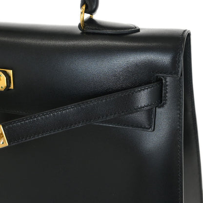 Hermes Black Box Calf Kelly 35 Sellier 2way Shoulder Handbag