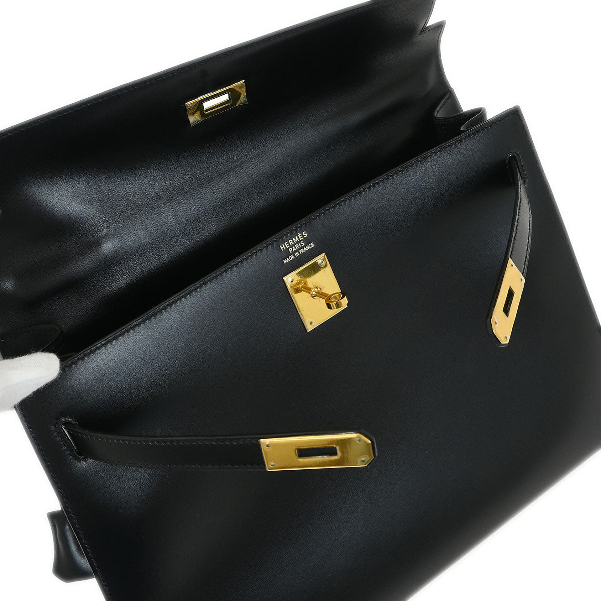 Hermes Black Box Calf Kelly 35 Sellier 2way Shoulder Handbag