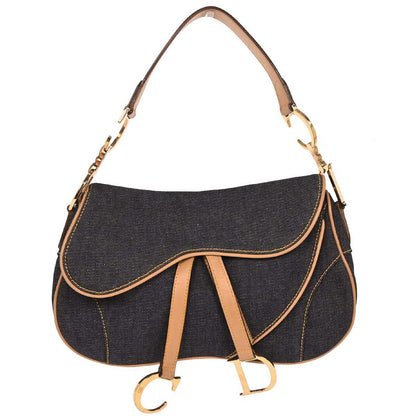 Christian Dior 2002 Navy Denim Double Saddle Handbag