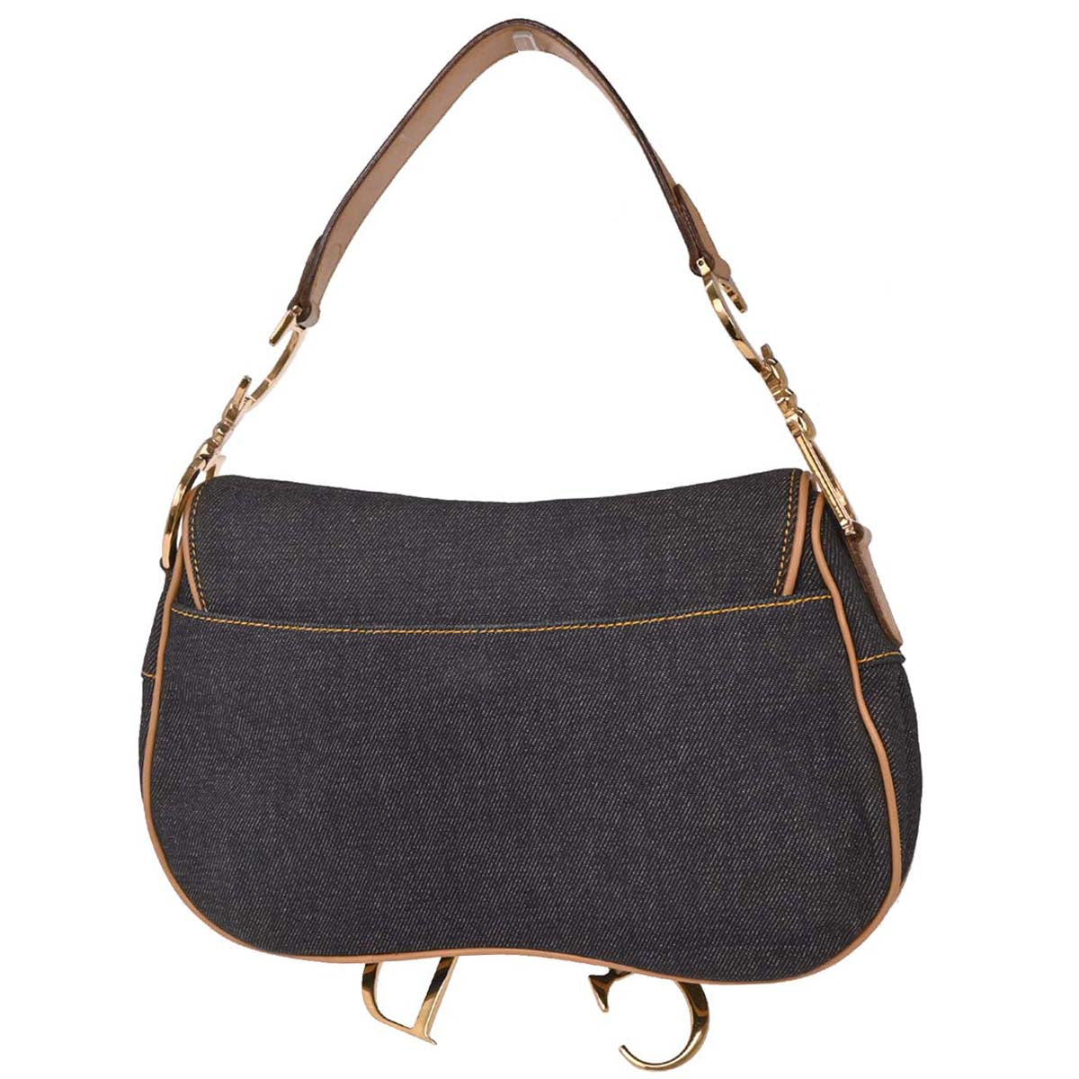 Christian Dior 2002 Navy Denim Double Saddle Handbag